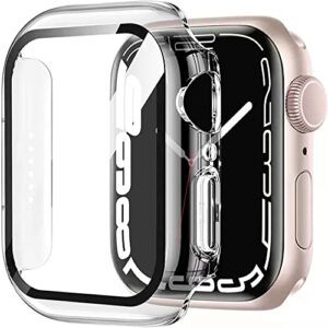 hankn 2 pack clear 40mm case compatible with apple watch series 6 5 4 se 40mm tempered glass screen protector case, full coverage hard pc shockproof iwatch cover bumper (clear+clear, 40mm)