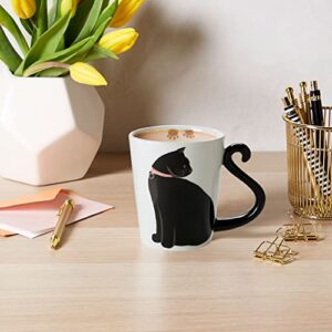 VOTUM White Ceramic Coffee or Tea Mugs: Animal Shaped Coffee Mugs with Hand Printed Designs and Printed Saying - 12 Fluid Ounce Large, Cute Handmade Cup (Cat 2)