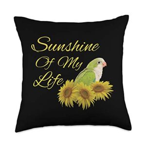 quaker parakeet designs quaker parrot green monk parakeet sunshine sunflower throw pillow, 18x18, multicolor