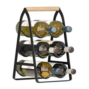 mecor countertop wine rack, tabletop wood wine holder for 6 bottle, 3-tier classic design, perfect for home decor, bar, wine cellar, basement, cabinet, pantry-set of 1, wood & metal, wood & iron