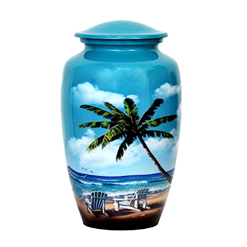 HLC URNS – Beach Blue Cremation Urn for Human Ashes - Adult Funeral Urn Handcrafted - Affordable Urn for Ashes (Adult (200 lbs) – 10.5 x 6 “, Cremation Urn)