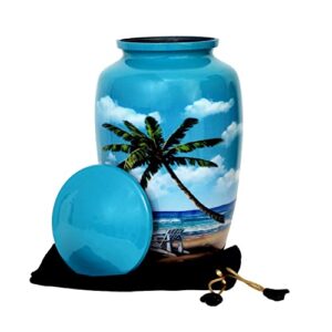 HLC URNS – Beach Blue Cremation Urn for Human Ashes - Adult Funeral Urn Handcrafted - Affordable Urn for Ashes (Adult (200 lbs) – 10.5 x 6 “, Cremation Urn)