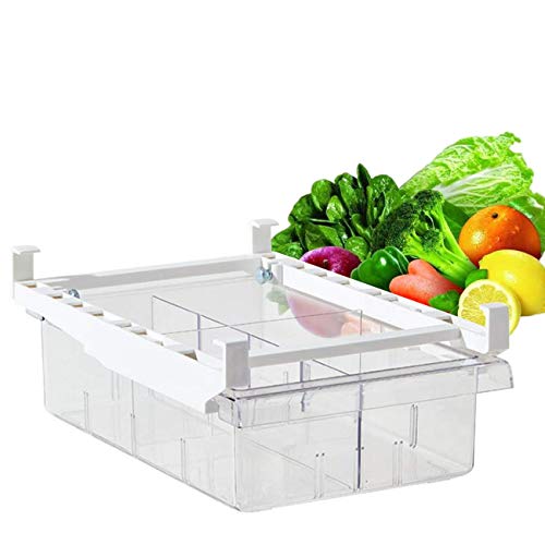 Fridge Organizer-Pull-out Refrigerator Organizer Bins, Freely Pullable Refrigerator Storage Box for Fruit, Yogurt, Snacks, Pasta, Egg- Food Safe, BPA Free, 12” x7.9”x3.7”