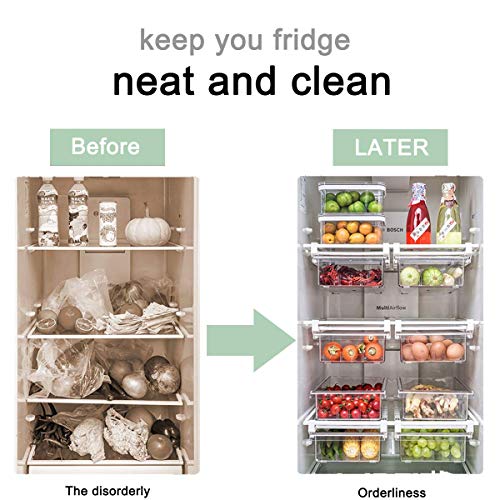 Fridge Organizer-Pull-out Refrigerator Organizer Bins, Freely Pullable Refrigerator Storage Box for Fruit, Yogurt, Snacks, Pasta, Egg- Food Safe, BPA Free, 12” x7.9”x3.7”