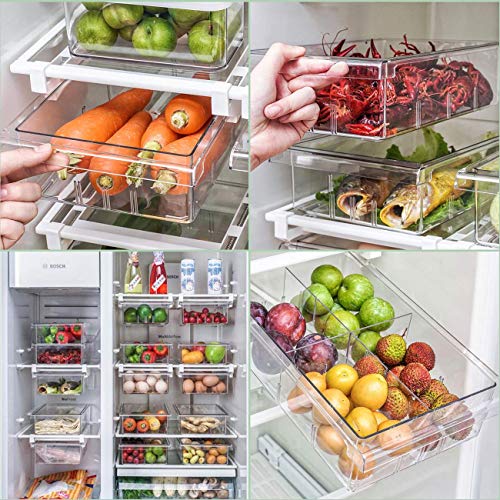 Fridge Organizer-Pull-out Refrigerator Organizer Bins, Freely Pullable Refrigerator Storage Box for Fruit, Yogurt, Snacks, Pasta, Egg- Food Safe, BPA Free, 12” x7.9”x3.7”