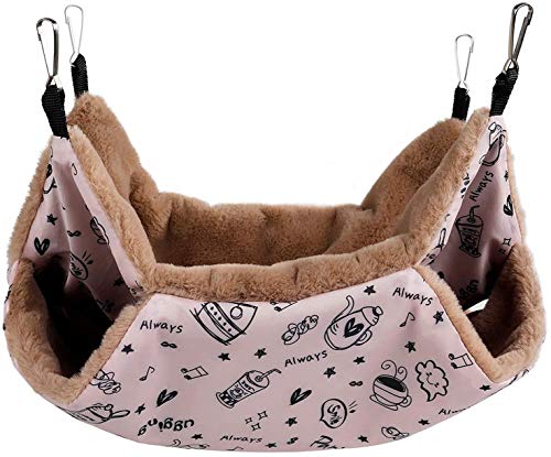 Petmolico Small Pet Hanging BunkBed Warm Hammock Bed Cage Accessories Bedding Hideout Playing Sleeping for Parrot Sugar Glider Ferret Squirrel Hamster Rat, Pink Cup - Medium Size