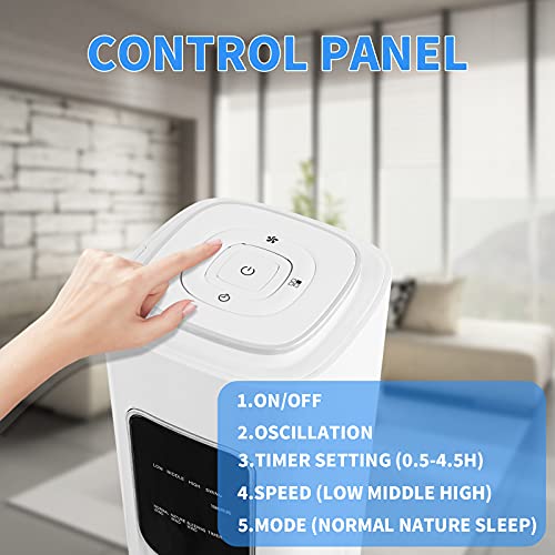 Antarctic Star Tower Fan Oscillating Fan Quiet Cooling Remote Control Powerful Standing 3 Speeds Wind Modes Bladeless Floor Fans Portable Bladeless Fan for Children Bedroom Home Office (White, 35")