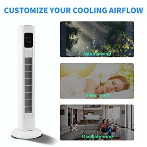 Antarctic Star Tower Fan Oscillating Fan Quiet Cooling Remote Control Powerful Standing 3 Speeds Wind Modes Bladeless Floor Fans Portable Bladeless Fan for Children Bedroom Home Office (White, 35")