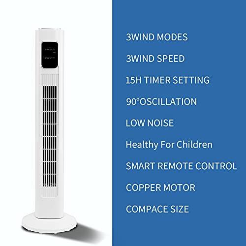 Antarctic Star Tower Fan Oscillating Fan Quiet Cooling Remote Control Powerful Standing 3 Speeds Wind Modes Bladeless Floor Fans Portable Bladeless Fan for Children Bedroom Home Office (White, 35")