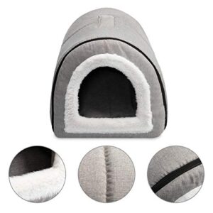 Hollypet Line Cat Bed, Self-Warming 2 in 1 Foldable Cave House Animal Shape Nest Pet Sleeping Bed, Gray