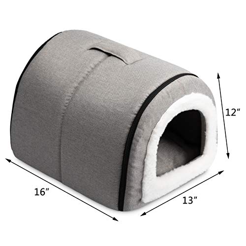 Hollypet Line Cat Bed, Self-Warming 2 in 1 Foldable Cave House Animal Shape Nest Pet Sleeping Bed, Gray