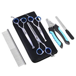 topgoose dog grooming scissors set, safety round tip grooming tools 6 pieces kit for pet dogs cats full body - professional curved, thinning, straight scissors, comb, nail clipper and nail file