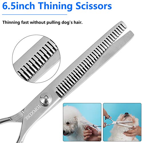 TOPGOOSE Dog Grooming Scissors Set, Safety Round Tip Grooming Tools 6 Pieces Kit for Pet Dogs Cats Full Body - Professional Curved, Thinning, Straight Scissors, Comb, Nail Clipper and Nail File