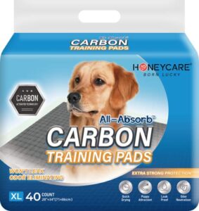 honey care all-absorb puppy training pads dog potty pads absorb eliminating urine odor, jumbo-size charcoal puppy pee pad (carbon, xl 28x34 inch, 40ct)