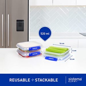Sistema KLIP IT PLUS Food Storage Containers | 520 ml | 3 Piece Airtight Sandwich Containers Set | Leak-Proof Seal | Easy Locking Clips | BPA-Free