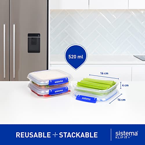 Sistema KLIP IT PLUS Food Storage Containers | 520 ml | 3 Piece Airtight Sandwich Containers Set | Leak-Proof Seal | Easy Locking Clips | BPA-Free