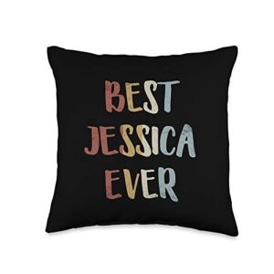 Custom Jessica Gifts & Designs for Girls Best Jessica Ever Retro Vintage First Name Gift Throw Pillow, 16x16, Multicolor