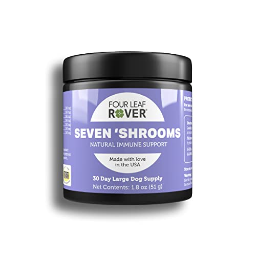 Four Leaf Rover: Seven 'Shrooms- Immune Supporting Organic Mushroom Complex for Dogs - 15 to 60 Day Supply, Depending on Dog’s Weight - Rich in Beta Glucans - Grown on Wood - Vet Formulated