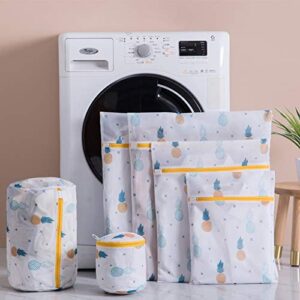 ChezMax Fine Mesh Printing Laundry Bags Set Durable Clothes Washing Bags with Zipper Lock for Laundry Blouse Bra Hosiery Stocking Underwear Lingerie 6PCS Yellow Pineapple