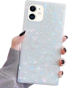 ytanazing square iphone 11 glitter case for women,opal marble pattern cute luxury sparkle design case protective case cover for iphone 11-6.1 inch