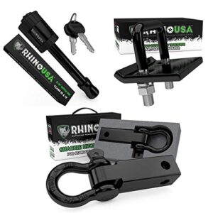 rhino usa shackle hitch receiver, lock and tightener bundle - includes our top selling recovery shackle hitch plus our patented hitch lock and anti-rattle hitch tightener!