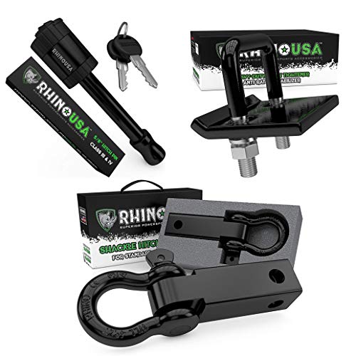 Rhino USA Shackle Hitch Receiver, Lock and Tightener Bundle - Includes Our Top Selling Recovery Shackle Hitch Plus Our Patented Hitch Lock and Anti-Rattle Hitch Tightener!