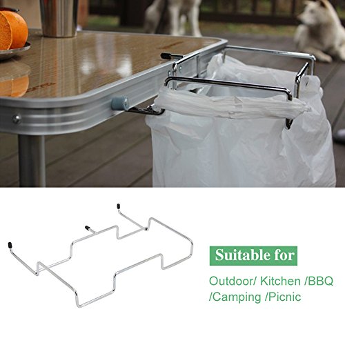 GOTOTOP Outdoor Trash Can Bracket,Metal Hanging Garbage Bags Plastic Holder Garbage Table Rack for Kitchen, Pantry, DormRoom, Camping, Hiking 13.6 x10.2 X 1.8