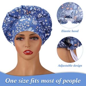 Geyoga 12 Pieces Bouffant Working Caps with Button and Sweatband Adjustable Working Hats Elastic Band Caps for Men Women (Natural Pattern)