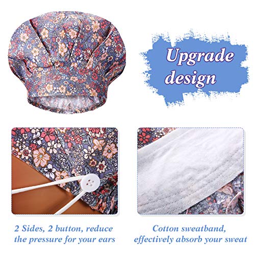 Geyoga 12 Pieces Bouffant Working Caps with Button and Sweatband Adjustable Working Hats Elastic Band Caps for Men Women (Natural Pattern)