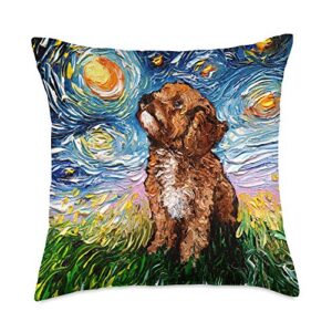 sagittarius gallery cavapoo starry night impressionist dog art by aja throw pillow, 18x18, multicolor
