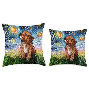 Sagittarius Gallery Cavapoo Starry Night Impressionist Dog Art by Aja Throw Pillow, 18x18, Multicolor