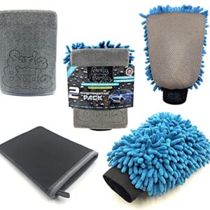 Sudz Budz Premium Medium Grade Clay Mitt, Microfiber Wash and Scrubber Car Wash Mitt, 2pcs | Car Detailing Kit, Car Clay Bar Mitt Easily Removes Embedded Stains, Restores Shine and Silky-Smooth Finish