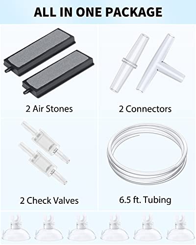 Uniclife Adjustable 64 GPH Air Pump 2 Outlets with Superior Fine Bubbles Air Stone Bar Accessories for Aquarium Fish Tank