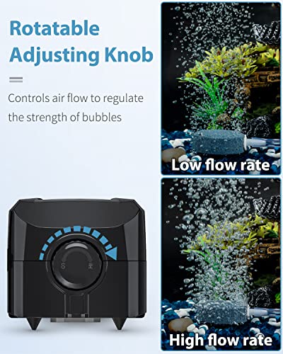 Uniclife Adjustable 64 GPH Air Pump 2 Outlets with Superior Fine Bubbles Air Stone Bar Accessories for Aquarium Fish Tank