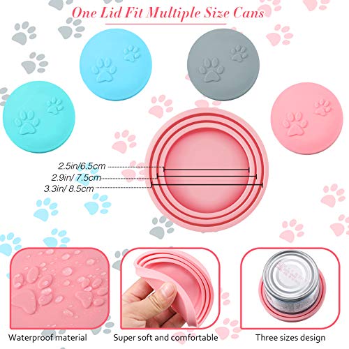 Perthlin 7 Pieces Pet Food Can Supplies Set Include 4 Pieces Silicone Pet Can Covers Cat Can Lids 1 Pieces Multifuctional Pet Can Opener and 2 Pieces Dog Claw Spoons for Pets Dogs Cats Feeding Can