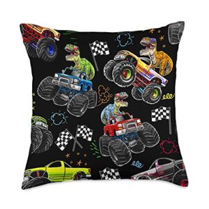 Dinosaur Monster Truck Throw Pillows T Rex Dinosaur Monster Truck Room Decor Boys Nursery Gift Throw Pillow, 18x18, Multicolor