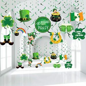 30 Pieces St. Patrick's Day Decorations, Green Lucky Irish Shamrock Clover Leprechaun Horseshoe Sign Foil Hanging Swirls Ceiling Decor for Saint Patrick Party Lucky Day Home Party Favors Supplies