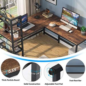 Tribesigns 59 Inch L Shaped Desk with Storage Bookshelf, Reversible Corner Desk with 4 Tier Shelves for Home Office, Space-Saving L Shaped Computer Desk Writing Study Table PC Gaming Desk(Vintage)