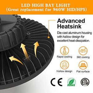TREONYIA UFO LED High Bay Light, 240W Commercial Bay Lighting 1-10V Dimmable ETL&DLC Listed 33600LM 5000K, 5' Cable with US Plug Led Shop Lights for Warehouse Workshop Garage Factory