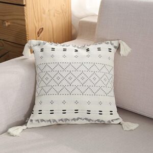 moroccan boho decorative throw pillow cover 18x18 inch, super soft woven comfy tufted pillowcase with tassels, classic pattern pillow for sofa couch living room (gray, 18"x18")
