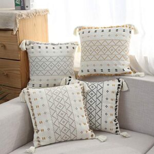 Moroccan Boho Decorative Throw Pillow Cover 18X18 Inch, Super Soft Woven Comfy Tufted Pillowcase with Tassels, Classic Pattern Pillow for Sofa Couch Living Room (Gray, 18"x18")