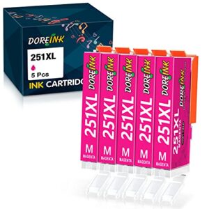 doreink compatible 251 251xl 251 xl cli-251xl cli 251 magenta ink cartridges for canon pixma mx922 mg7520 mg5520 mg6620 ip8720 mg5420 mg6320 printer (5 magenta, 5 pack)