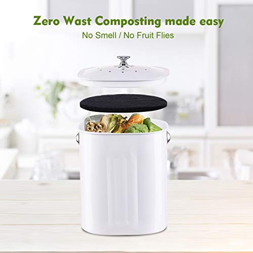 NALATI 1.3 Gal Compost Bin with Lid for Kitchen Countertop, Rust Proof Composter Indoor, Non Smell Filters (White)