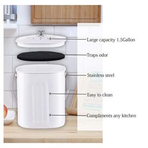 NALATI 1.3 Gal Compost Bin with Lid for Kitchen Countertop, Rust Proof Composter Indoor, Non Smell Filters (White)