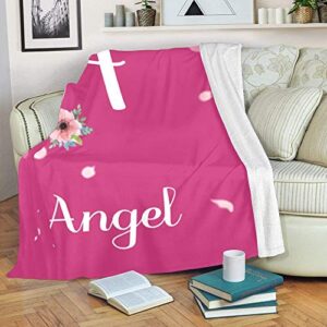 Custom Blanket with Name Text,Personalized Beautiful Pink Peach Blossom Rose Red Super Soft Fleece Throw Blanket for Couch Sofa Bed (50 X 60 inches)