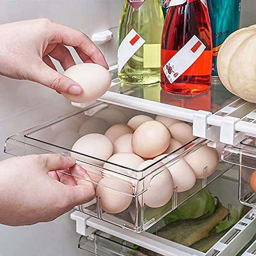 HOMEREFORM Pull-out Refrigerator Organizer Bins - Fridge Drawer Organizer with Handle, Refrigerator Shelf Holder Storage Box for Food Drinks, Fit for Fridge Shelf Under 0.6"