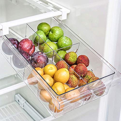 HOMEREFORM Pull-out Refrigerator Organizer Bins - Fridge Drawer Organizer with Handle, Refrigerator Shelf Holder Storage Box for Food Drinks, Fit for Fridge Shelf Under 0.6"