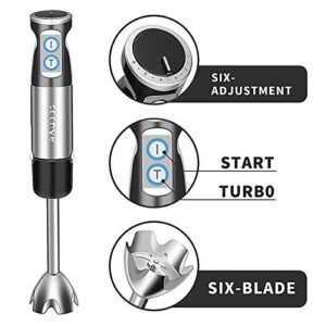 Soonye Immersion Hand Blender, Multifunctional 5-in-1 304 Stainless Stick Blender With 500ml Food Grinder, 600ml Container, Milk Frother, Egg Whisk, BPA-Free, black