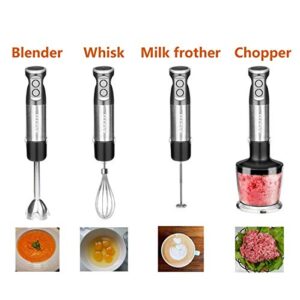 Soonye Immersion Hand Blender, Multifunctional 5-in-1 304 Stainless Stick Blender With 500ml Food Grinder, 600ml Container, Milk Frother, Egg Whisk, BPA-Free, black