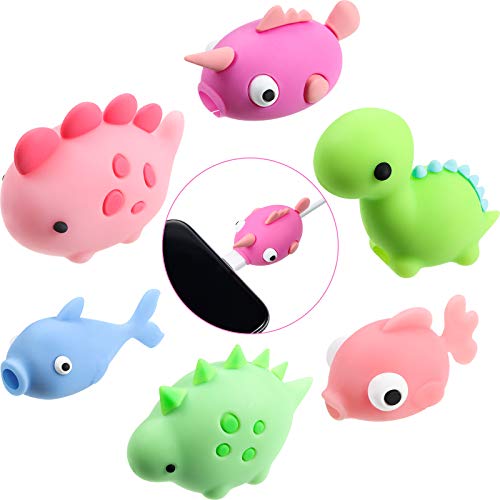 6 Pieces Cute Cable Protectors USB Charger Cable Saver Animals Cable Chewers Dinosaur Fish Phone Cable Accessories for Most Cellphone and Tablet Data Lines